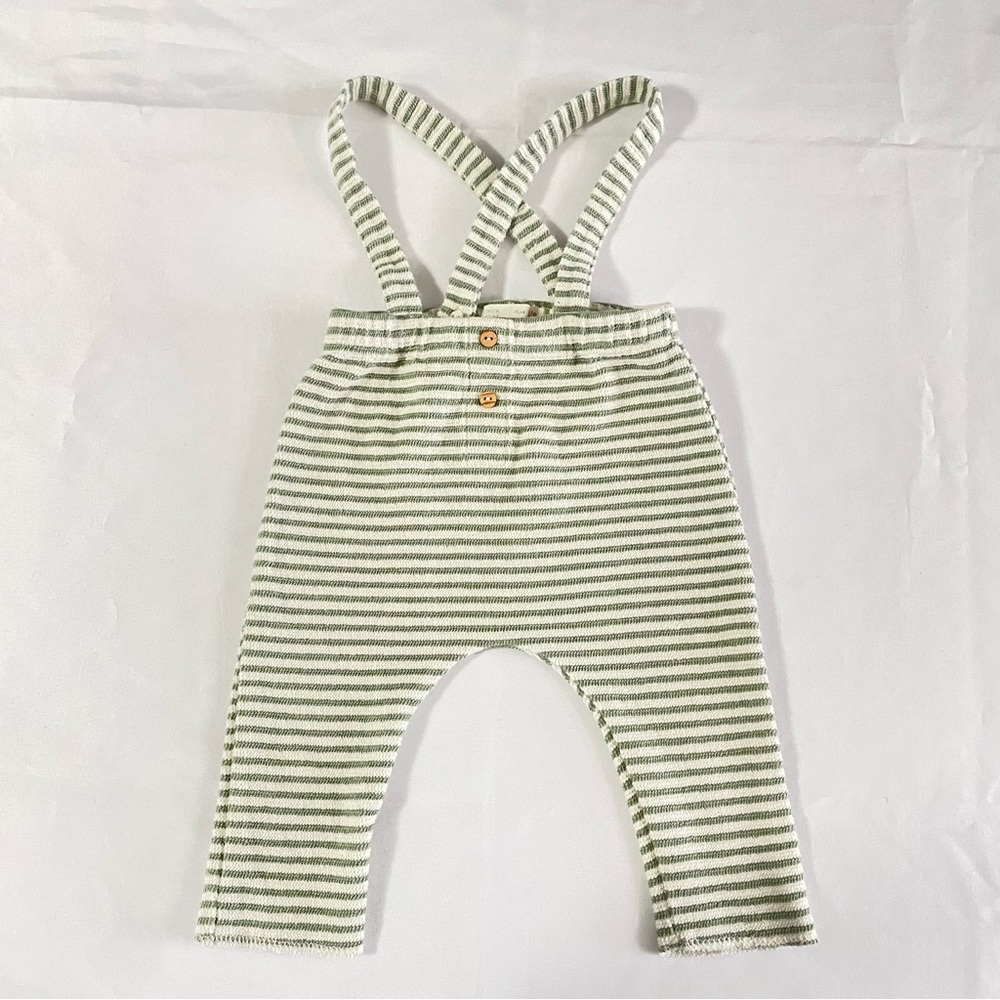 Zara Striped Green Kids Bottoms with Suspenders